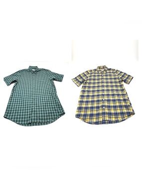 LL Bean Plaid Short Sleeve Button Down Shirts- Bundle Set Of 2 M Tall